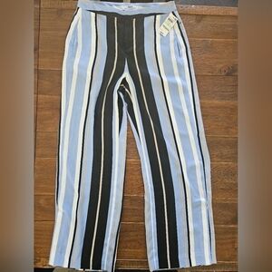 BAR III NWT STRIPED WIDE LEG BLUE WHITE & CREME PANTS SIDE SLIT AT HEM SIZE 8